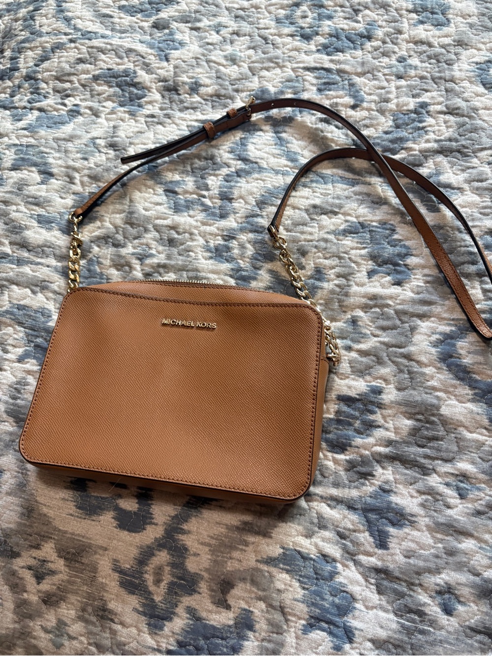 Michael Kors Tan Saffiano Leather Crossbody with Gold Chain